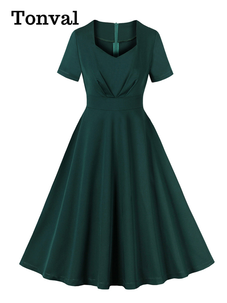 Women'S Green Formal Wear - Tonval Sweetheart Neck fruncido cintura alta