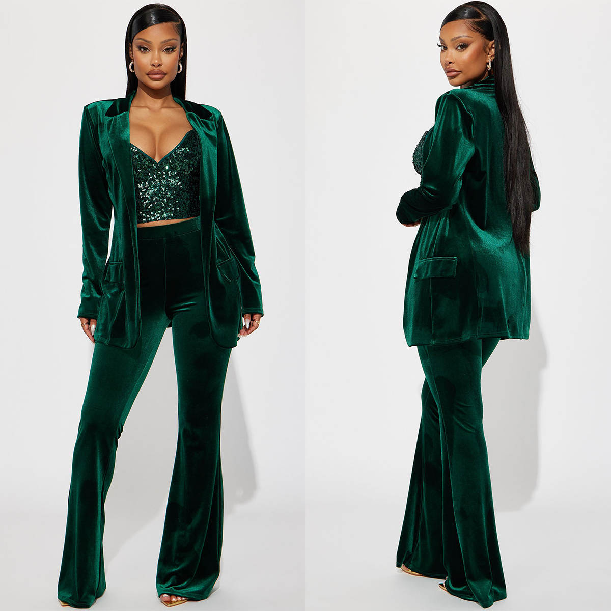 Women'S Green Formal Wear - Trajes de pantalón de terciopelo verde