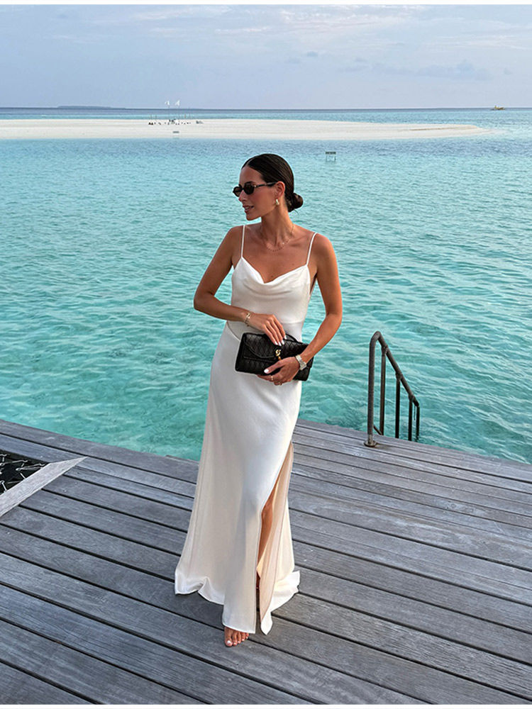 Women'S Holiday Formal Wear - Vestido Largo Elegante de Satén con