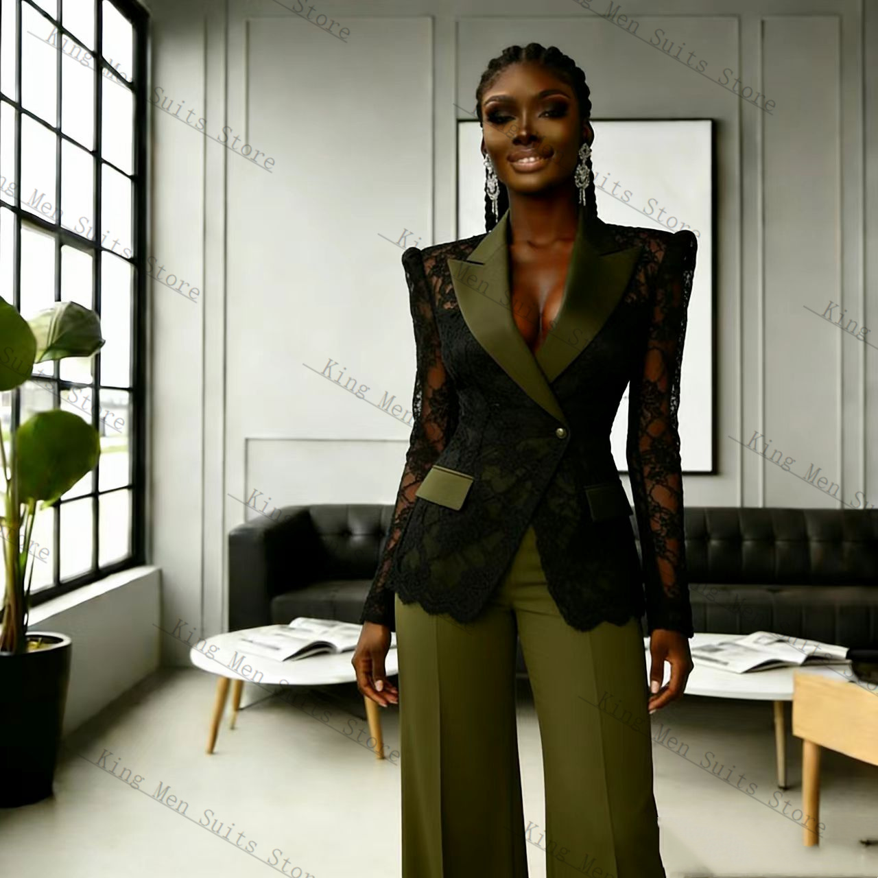 Traje de Encaje Verde y Negro  - Women'S Green Formal Wear reseña y precio