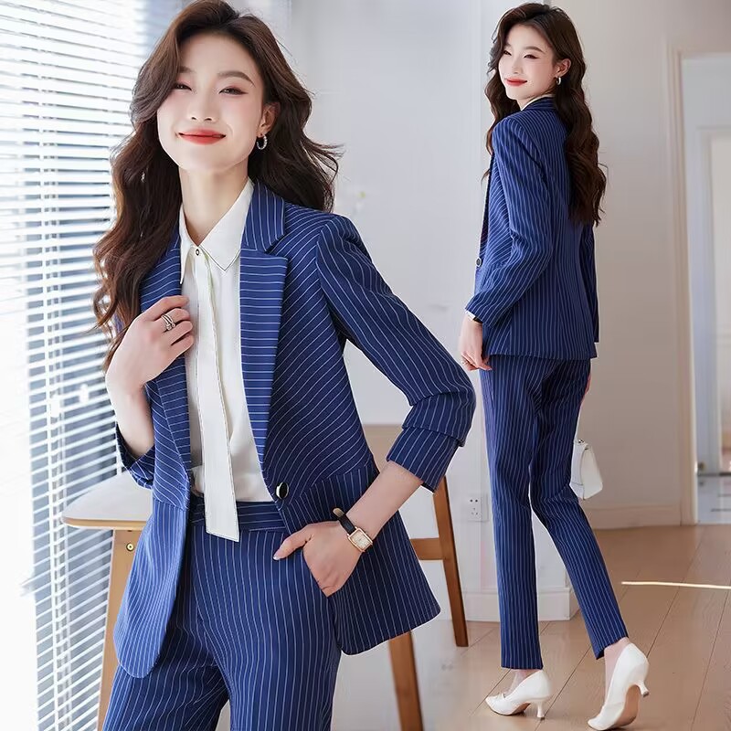 Traje azul a rayas para mujer  - Women'S Formal Wear Stores reseña y precio