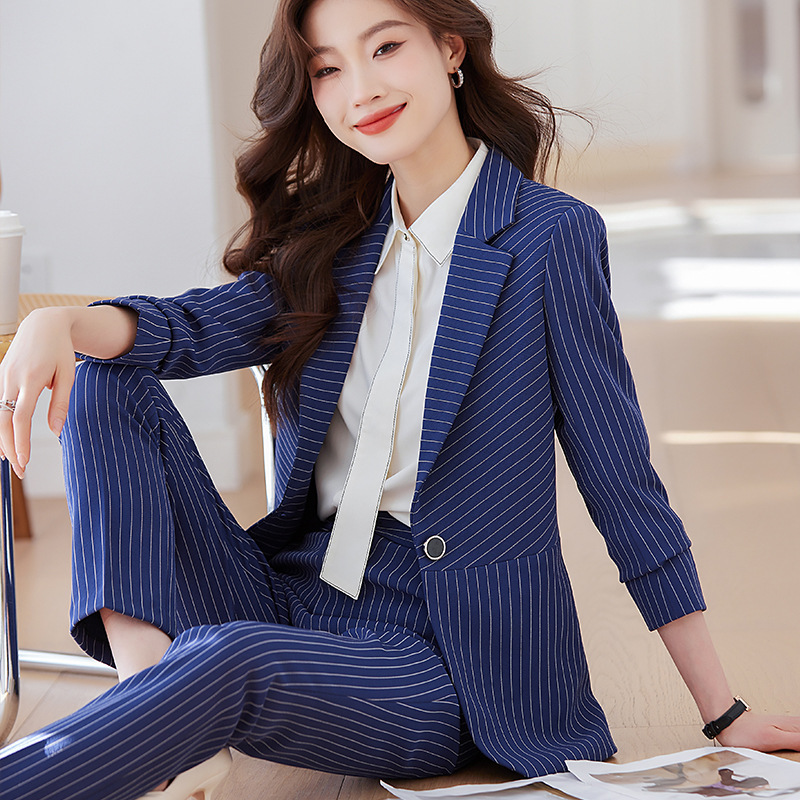 Traje azul a rayas para mujer  - Women'S Formal Wear Stores reseña y precio